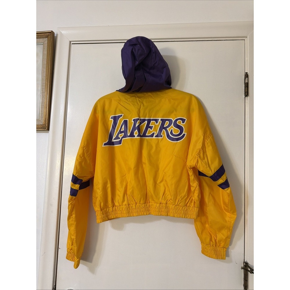 NBA Los Angeles Lakers Full Zip Windbreaker Jacket Youth Sz Medium Yellow Purple - Picture 3 of 7